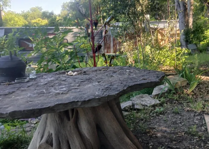 Pickles Place Is A Stacked Container Home In The Texas Hill Country This Space Is Surrounded By Giant Elm Trees Lush Greenery Across The Street From The San Gabriel River One Double Bed Full Size Shower & Full Kitchen Plus Bbq Pit & Flategrill