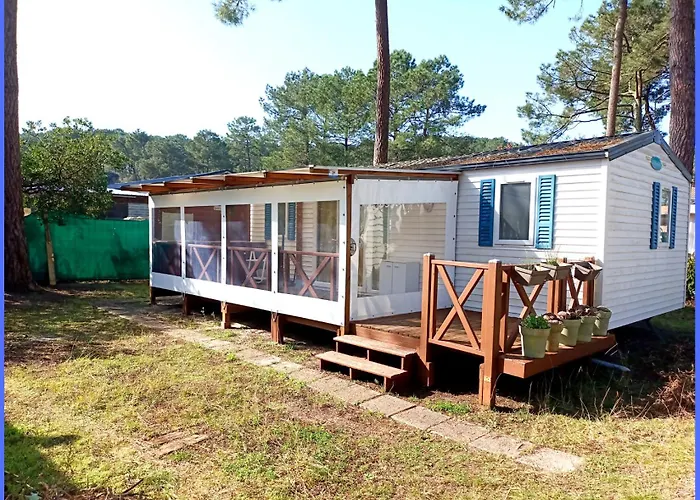 Mobil-Home 2 Chambres Tout Confort Avec Terrasse Couverte - Camping Calme Entre Ocean, Lac Et Pinede